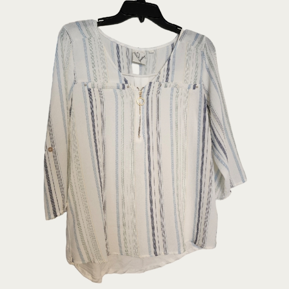 Striped White and Blue Blouse
